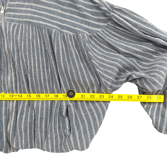 Lush Blue Striped Zip Up Casual Jacket Long Sleeve Collar Cotton Blend Medium - Picture 8 of 9